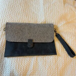 grey leather wristlet clutch